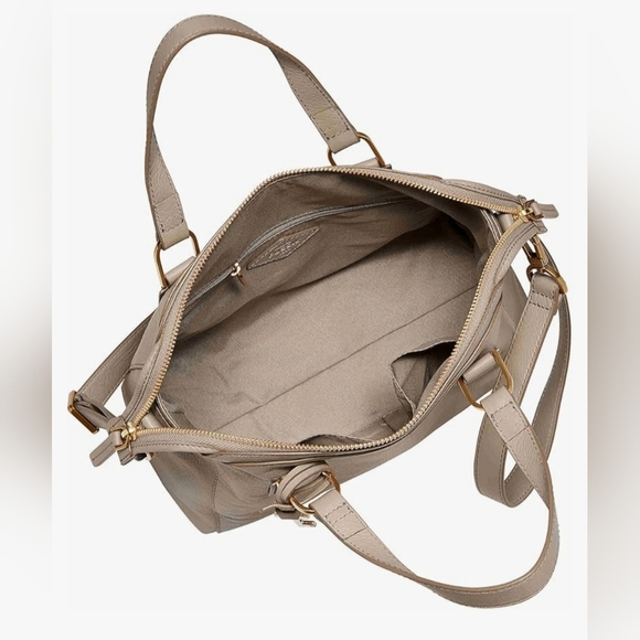 Fossil Jaqueline Satchel/Shoulder Light Gray 100% Leather Brass Hardware Zipper - Picture 5 of 17